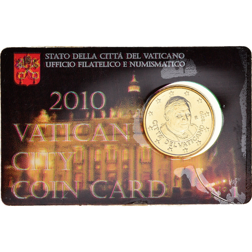 CIDADE DO VATICANO, 50 Euro Cent, 2010, Coin card, MS(65-70), Latão