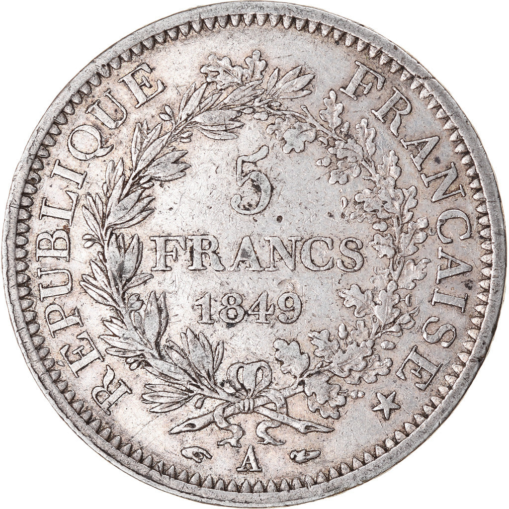 Moneta, Francia, Hercule, 5 Francs, 1849, Paris, MB+, Argento, KM:756.1