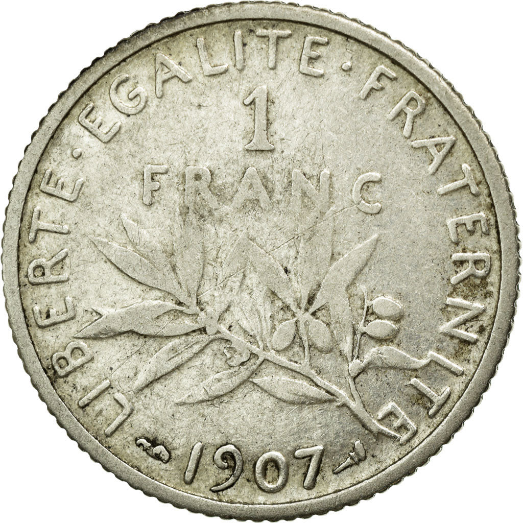 Coin, France, Semeuse, Franc, 1907, Paris, VF(30-35), Silver, KM:844.1