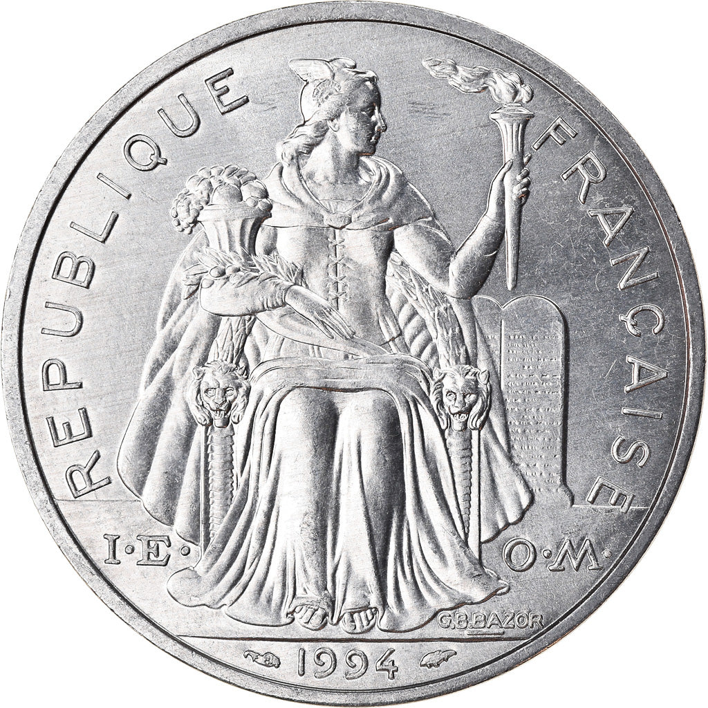 Moneta, Nowa Kaledonia, 5 Francs, 1994, Paris, MS(63), Aluminium, KM:16