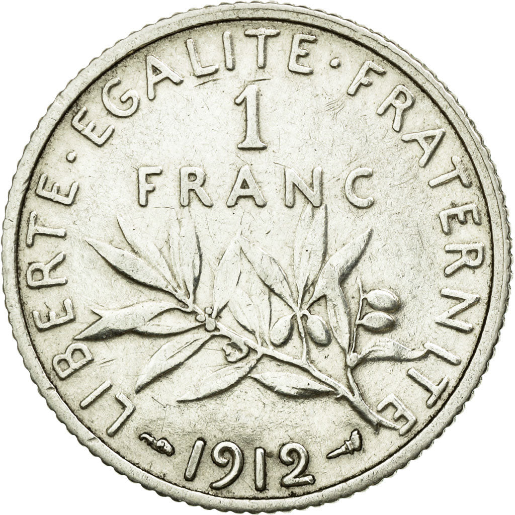 Coin, France, Semeuse, Franc, 1912, Paris, AU(55-58), Silver, KM:844.1