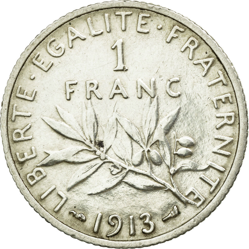 Coin, France, Semeuse, Franc, 1913, Paris, AU(50-53), Silver, KM:844.1