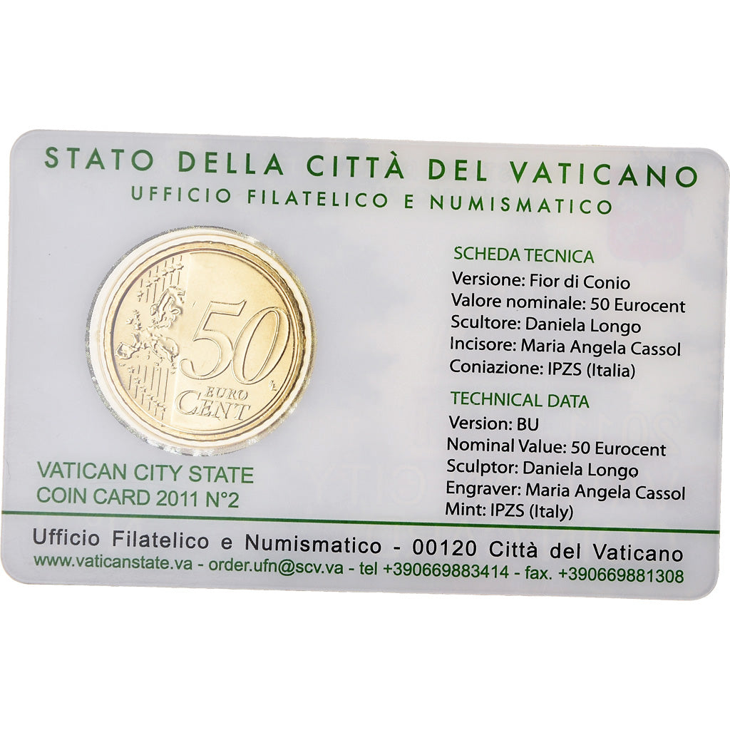 Vatikanstadt, 50 Euro Cent, 2011, Coin card, STGL, Messing