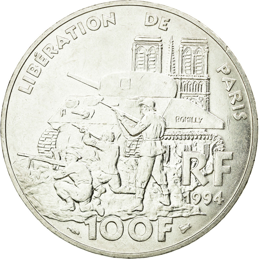 Coin, France, Libération de Paris, 100 Francs, 1994, AU(55-58), Silver