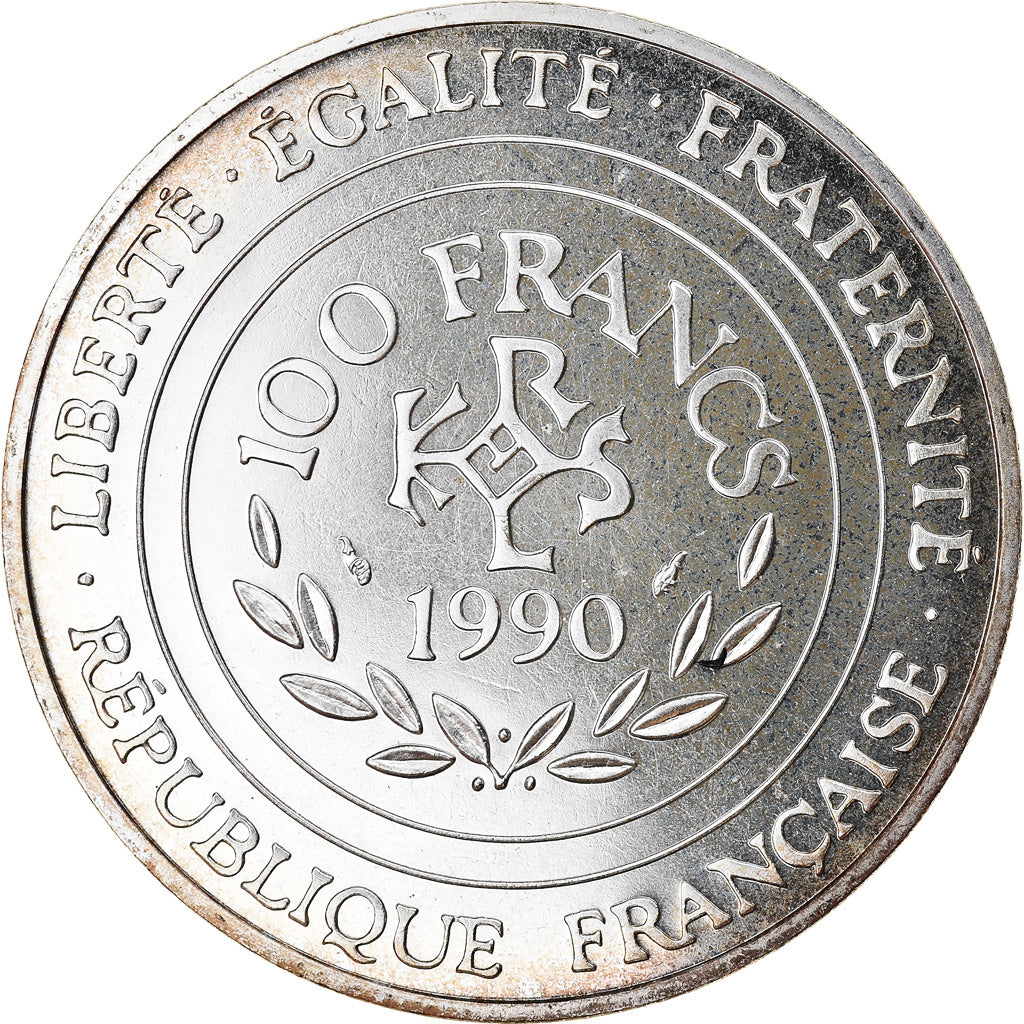 Munten, Frankrijk, Charlemagne, 100 Francs, 1990, FDC, Zilver, KM:982