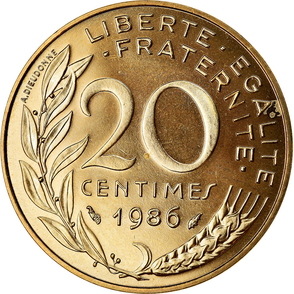 Moneda, Francia, Marianne, 20 Centimes, 1986, Paris, FDC, Aluminio - bronce