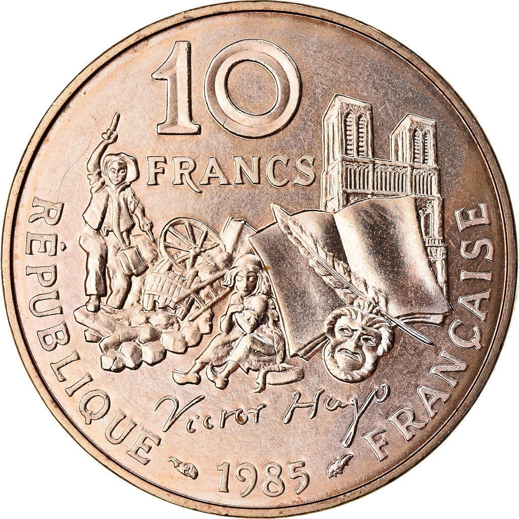 Moeda, França, Victor Hugo, 10 Francs, 1985, Paris, MS(65-70), Níquel-Bronze