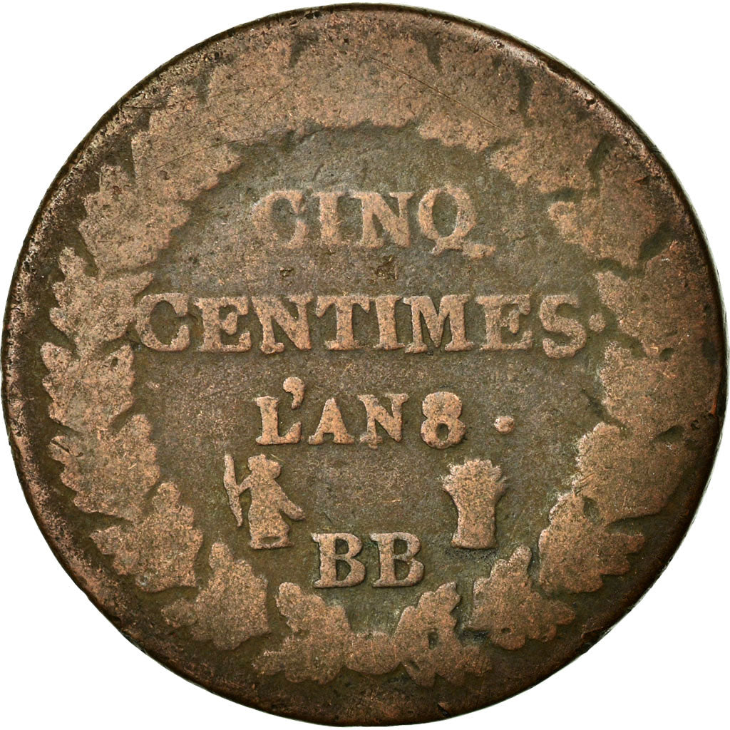 Münze, Frankreich, Dupré, 5 Centimes, 1799, Strasbourg, S, Bronze, KM:640.4
