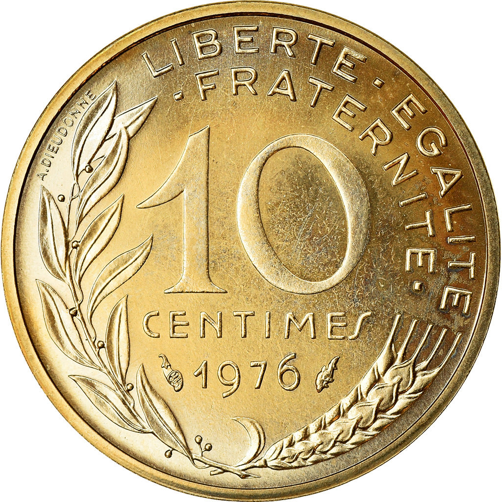 Moeda, França, Marianne, 10 Centimes, 1976, Paris, MS(65-70), Alumínio-Bronze