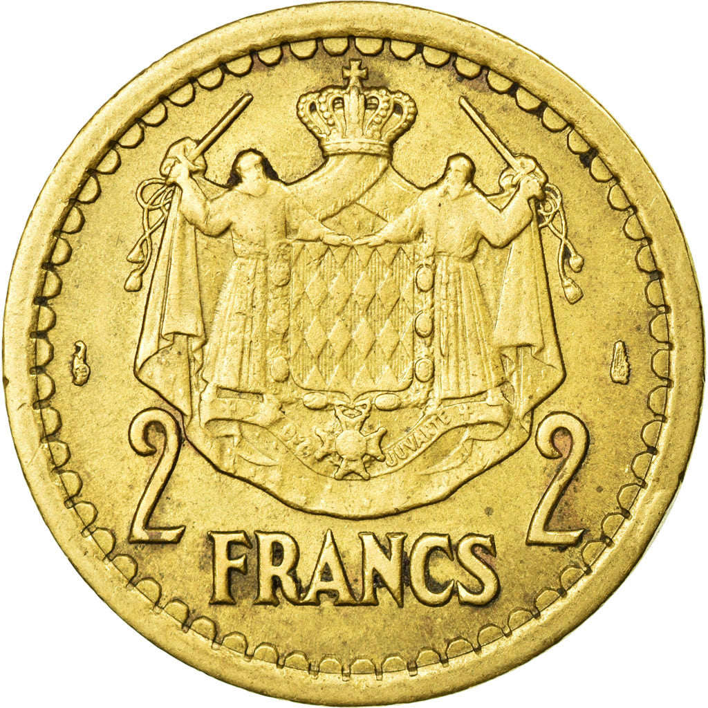 Coin, Monaco, Louis II, 2 Francs, 1945, AU(50-53), Aluminum-Bronze, KM:121a