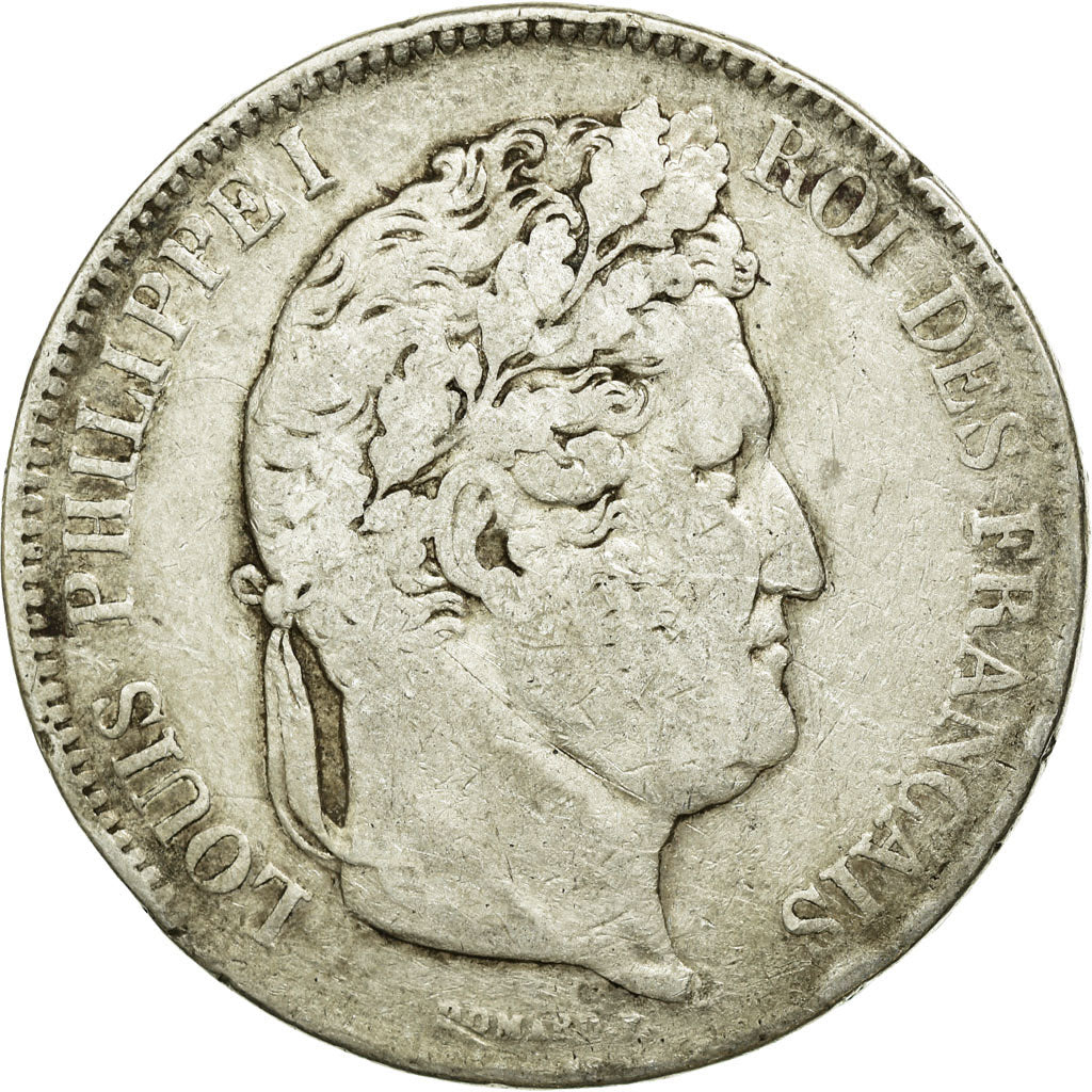 Moneda, Francia, Louis-Philippe, 5 Francs, 1832, Lyon, BC+, Plata, KM:749.4
