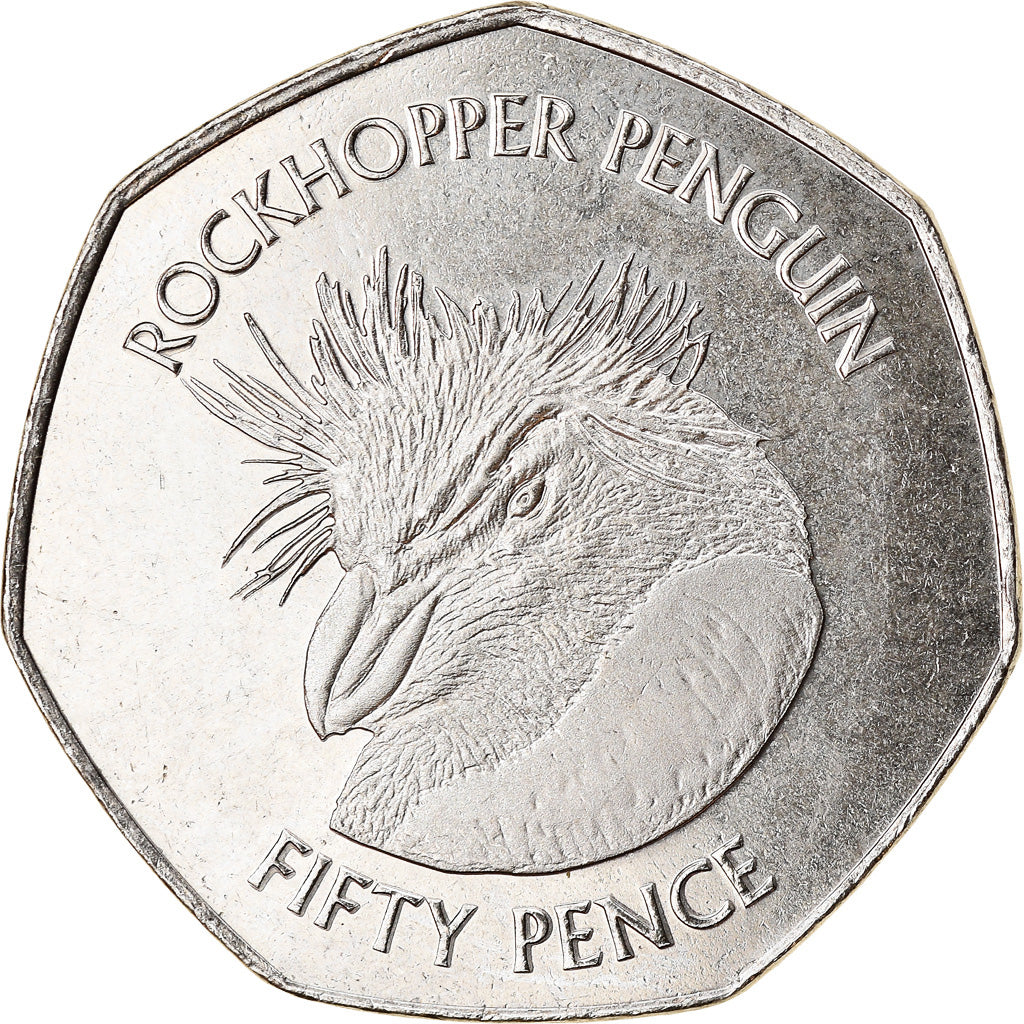 Moneda, Islas Malvinas, 50 Pence, 2018, Pingouins - Manchot sauteur, FDC