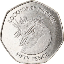Moneda, Islas Malvinas, 50 Pence, 2018, Pingouins - Manchot sauteur, FDC
