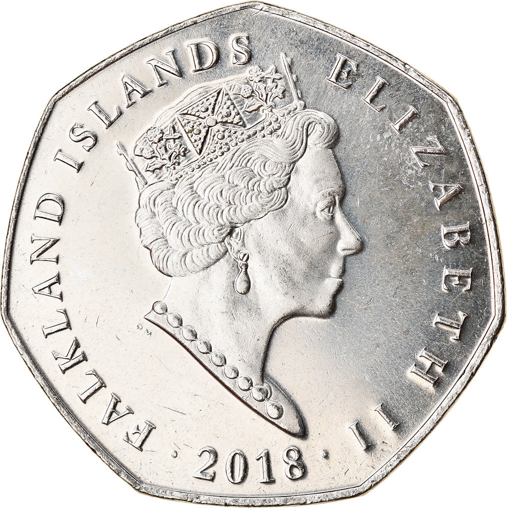 Moneda, Islas Malvinas, 50 Pence, 2018, Pingouins - Manchot sauteur, FDC