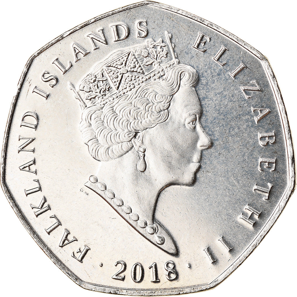 Coin, Falkland Islands, 50 Pence, 2018, Pingouins - Manchot Macaroni, MS(65-70)