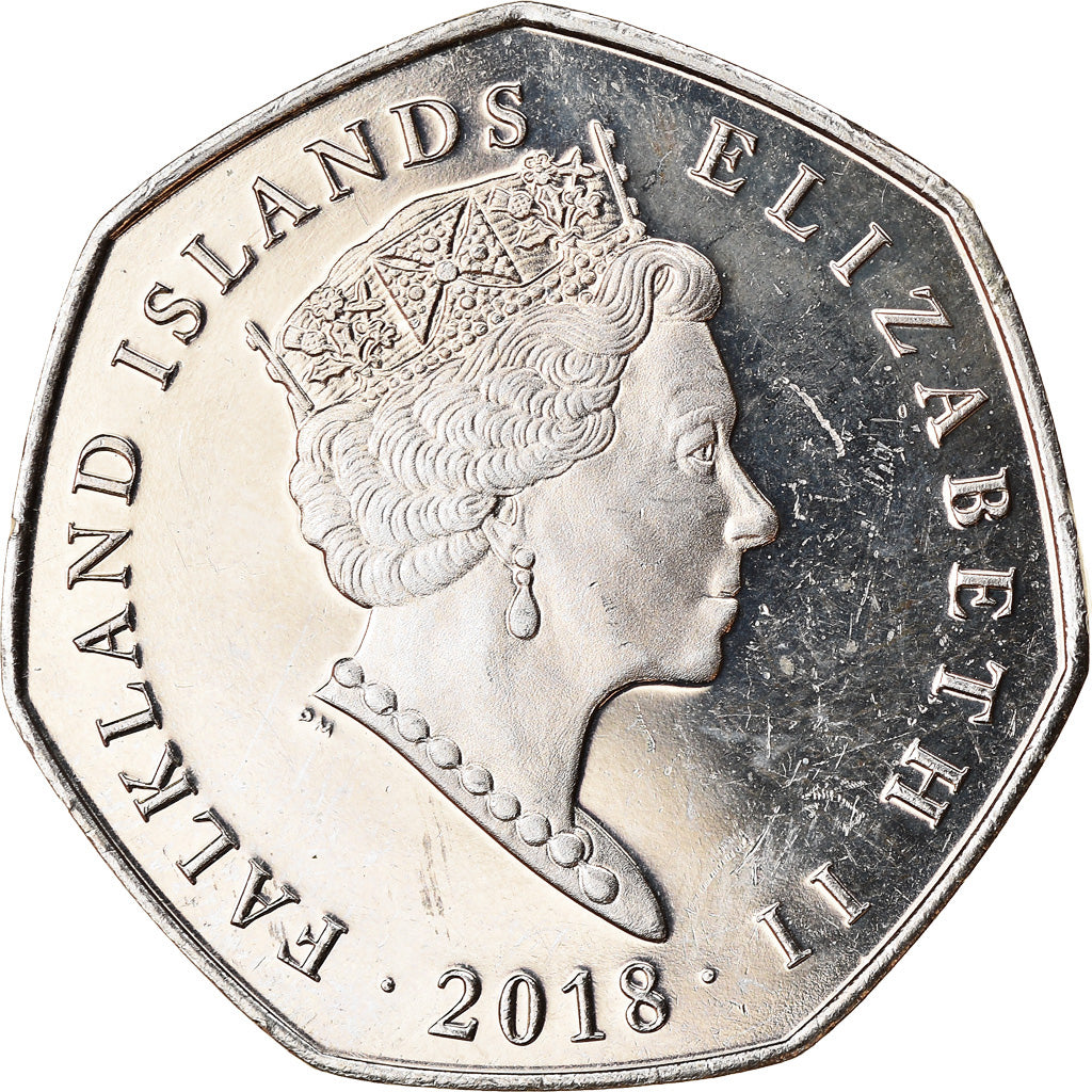 Moeda, Ilhas Falkland, 50 Pence, 2018, Pingouins - Manchot royal, MS(65-70)