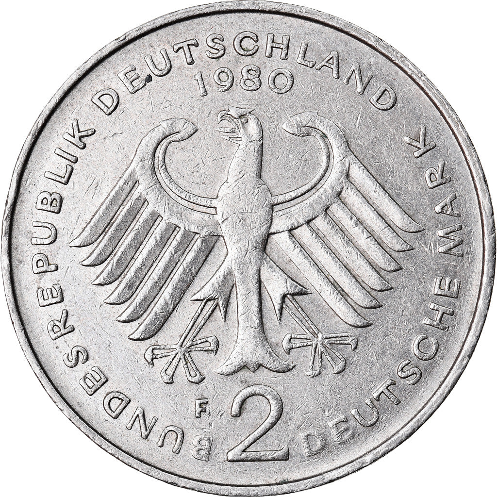 Moneta, GERMANIA - REPUBBLICA FEDERALE, 2 Mark, 1980, Stuttgart, BB, Nichel