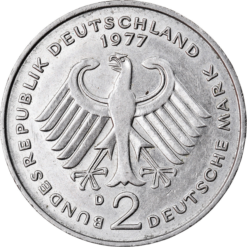 Moneta, GERMANIA - REPUBBLICA FEDERALE, 2 Mark, 1977, Munich, BB, Nichel