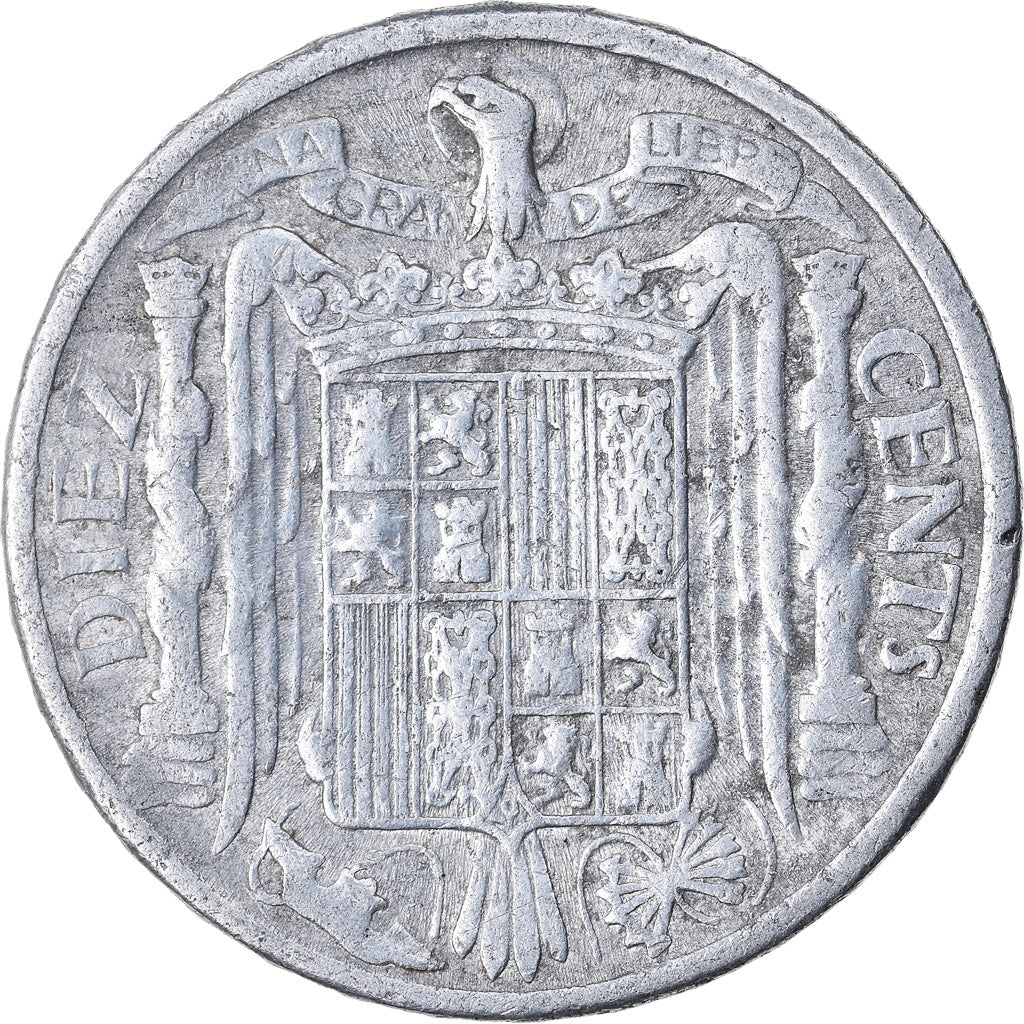 Münze, Spanien, 10 Centimos, 1945, SS, Aluminium, KM:766