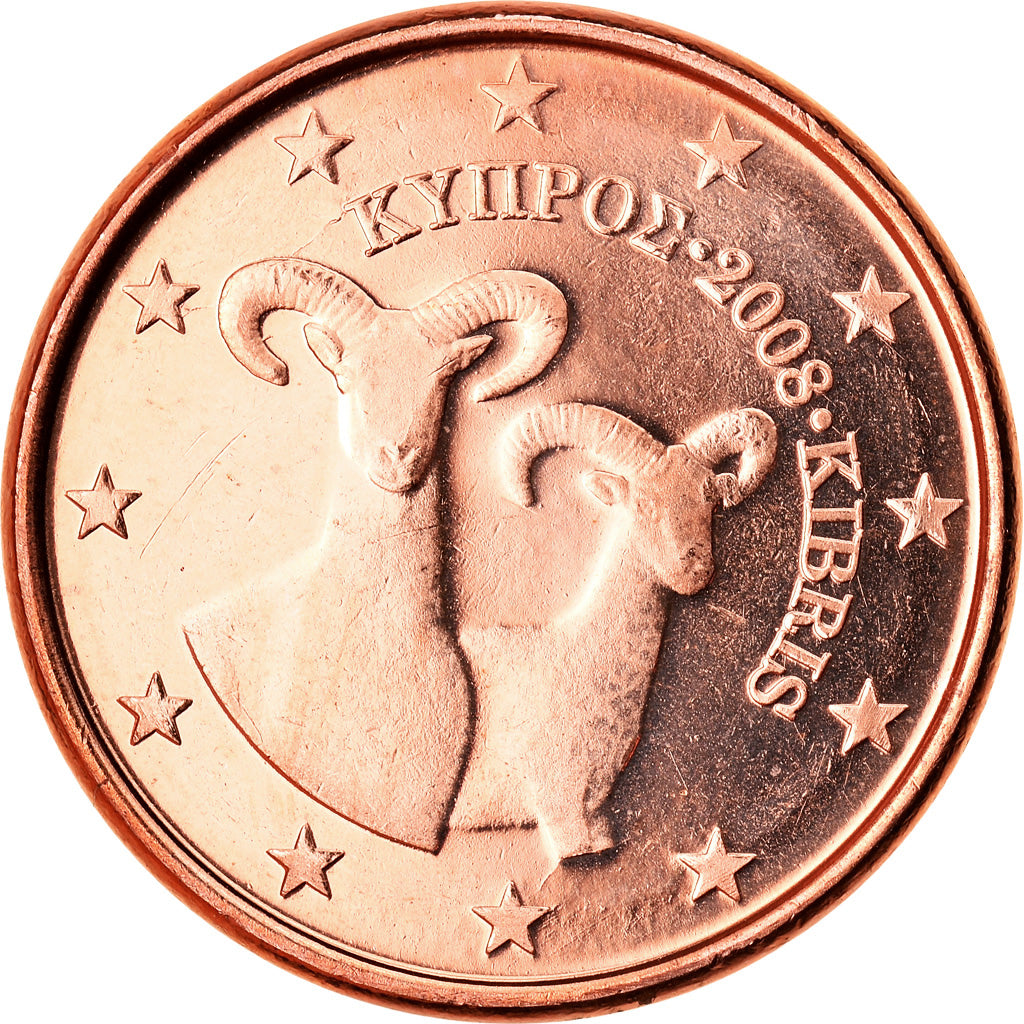 Moneta, Cypr, Euro Cent, 2008, MS(63), Miedź platerowana stalą, KM:78