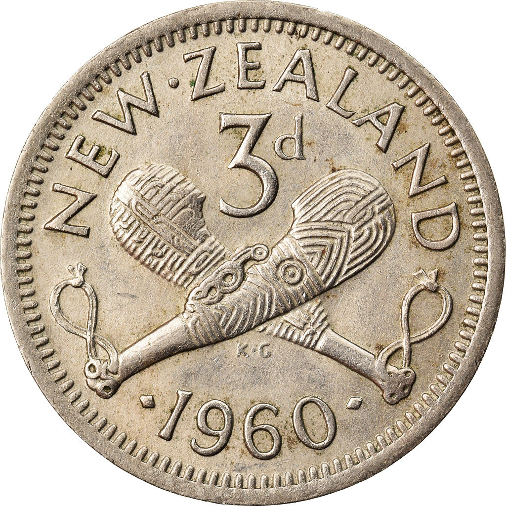 Coin, New Zealand, Elizabeth II, 3 Pence, 1960, AU(50-53), Copper-nickel