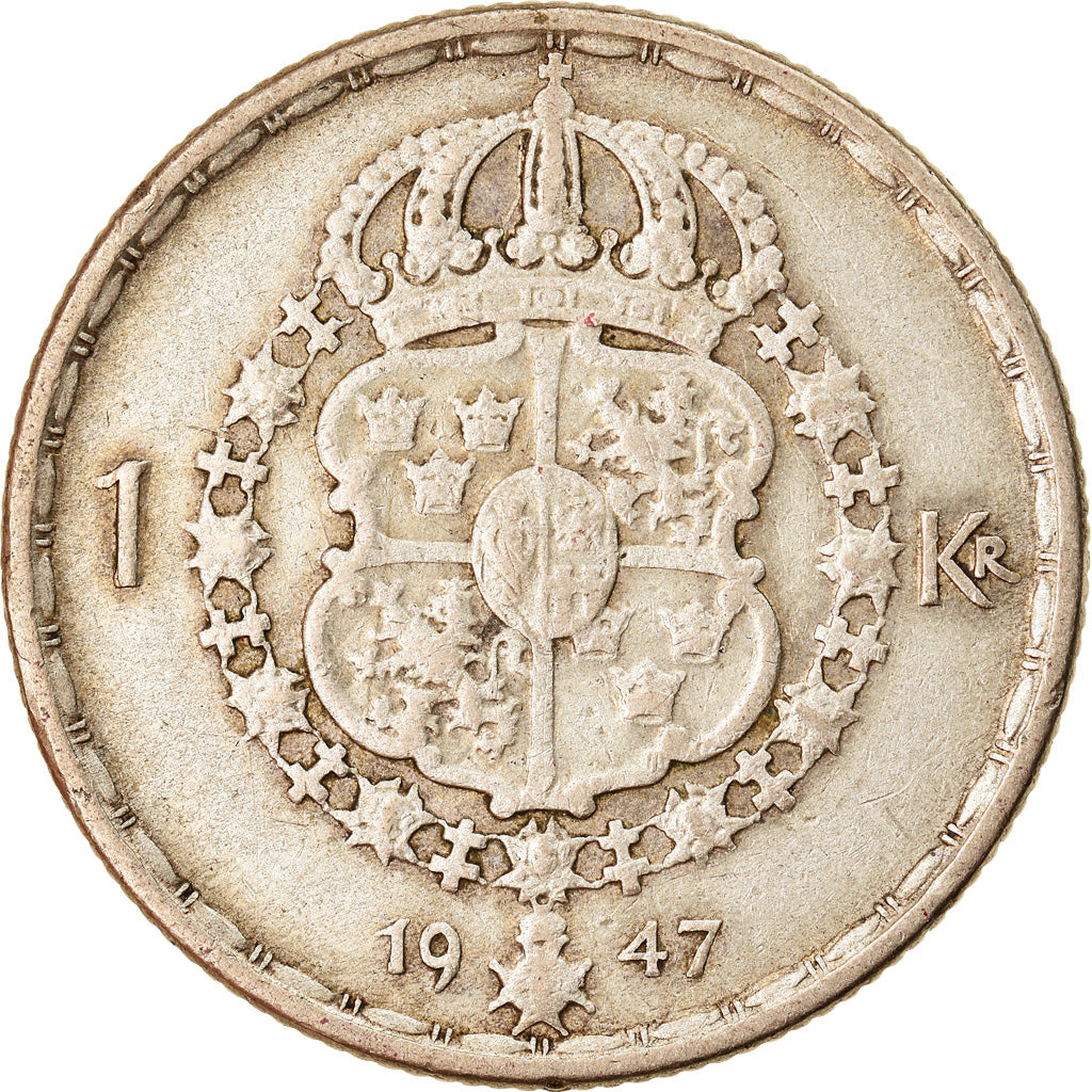 Coin, Sweden, Gustaf V, Krona, 1947, VF(30-35), Silver, KM:814