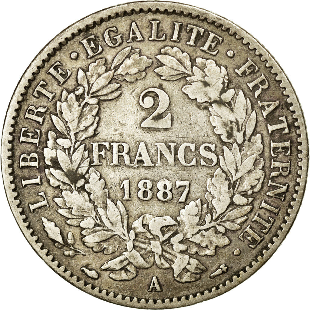 Coin, France, Cérès, 2 Francs, 1887, Paris, AU(50-53), Silver, KM:817.1