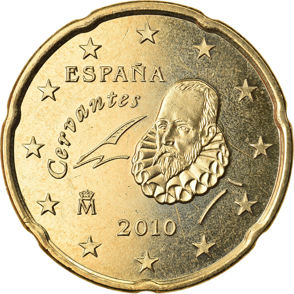 Espanha, 20 Euro Cent, 2010, MS(63), Latão, KM:1148