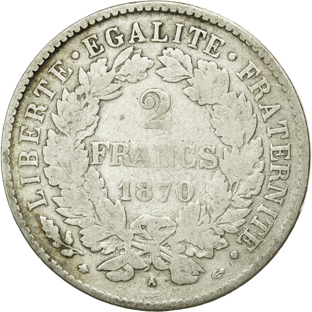 Munten, Frankrijk, Cérès, 2 Francs, 1870, Paris, FR+, Zilver, KM:817.1