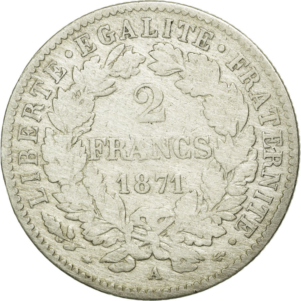Münze, Frankreich, Cérès, 2 Francs, 1871, Paris, S, Silber, KM:817.1