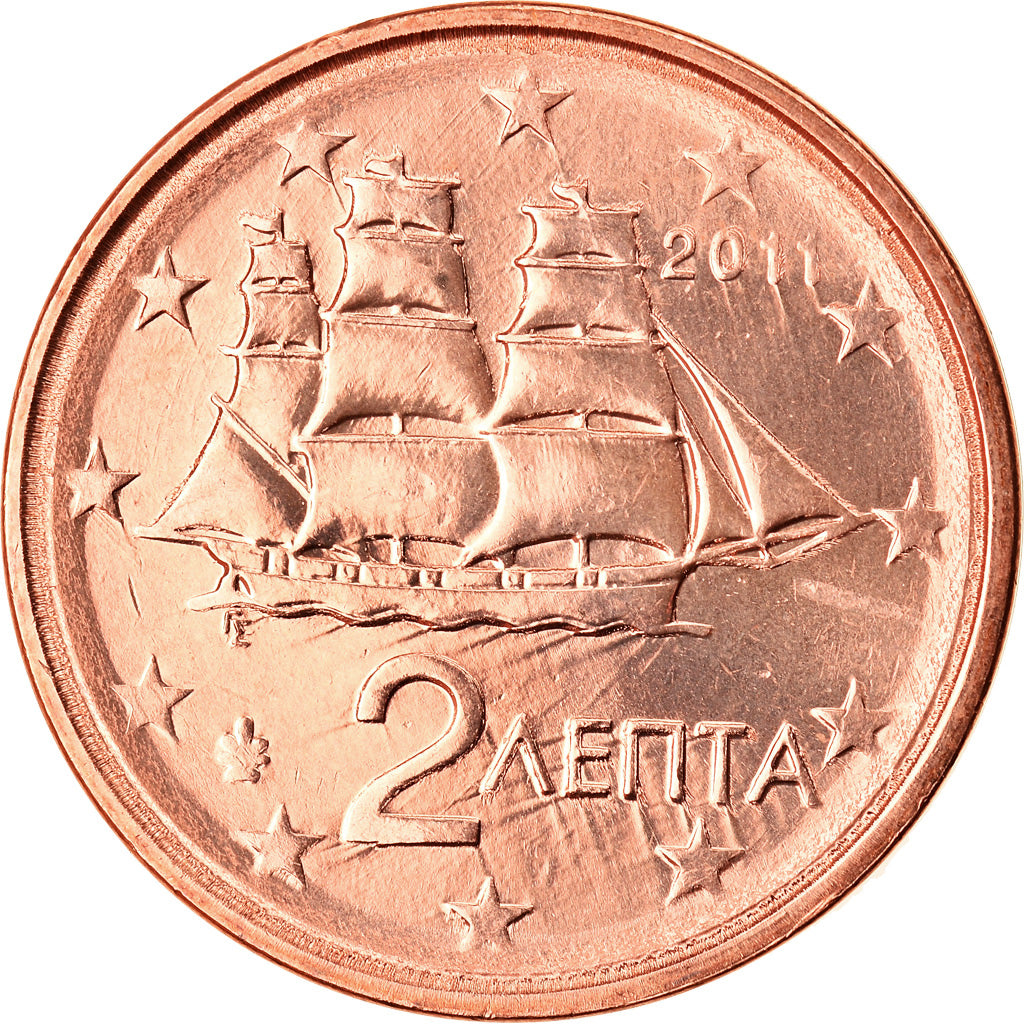 Greece, 2 Euro Cent, 2011, MS(63), Copper Plated Steel, KM:182