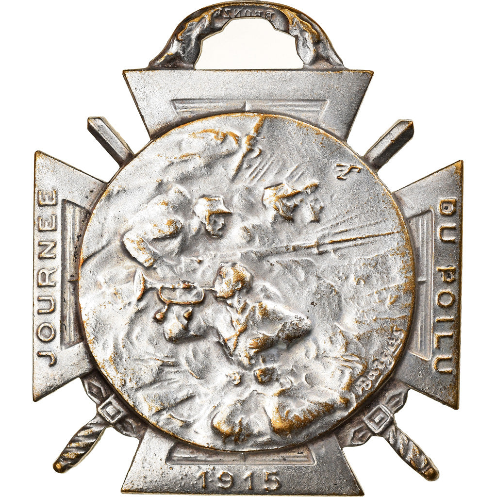 Francia, Journée du poilu, medaglia, 1915, Ottima qualità, Bronzo argentato