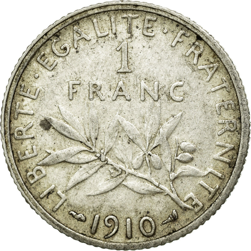 Moneta, Francja, Semeuse, Franc, 1910, Paris, EF(40-45), Srebro, KM:844.1