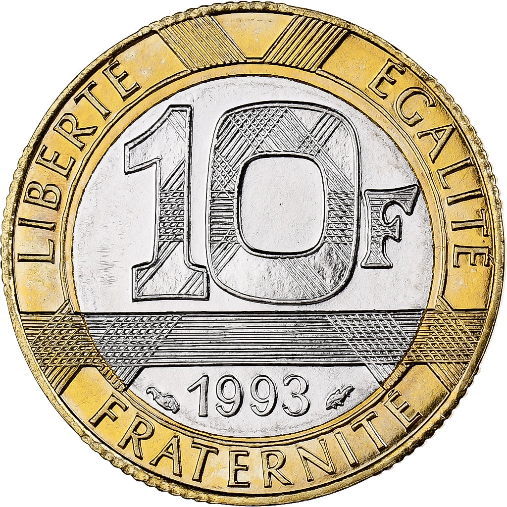 Francja, 10 Francs, Génie, 1993, Monnaie de Paris, BU, Bimetaliczny, NGC, MS66