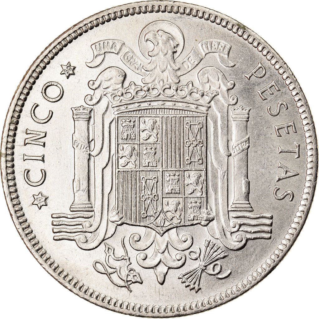 Coin, Spain, Caudillo and regent, 5 Pesetas, 1950, AU(50-53), Nickel, KM:778