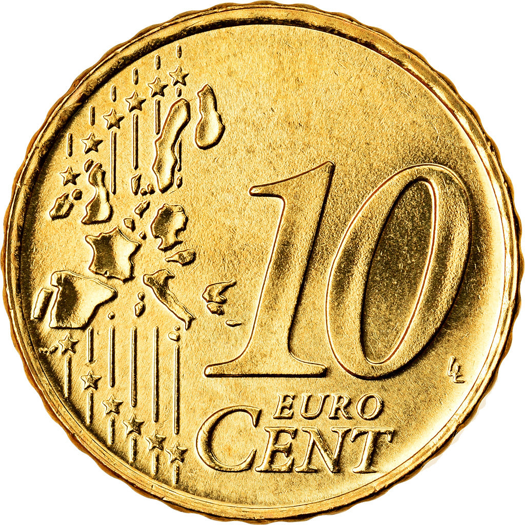 Grécia, 10 Euro Cent, 2003, MS(63), Latão, KM:184
