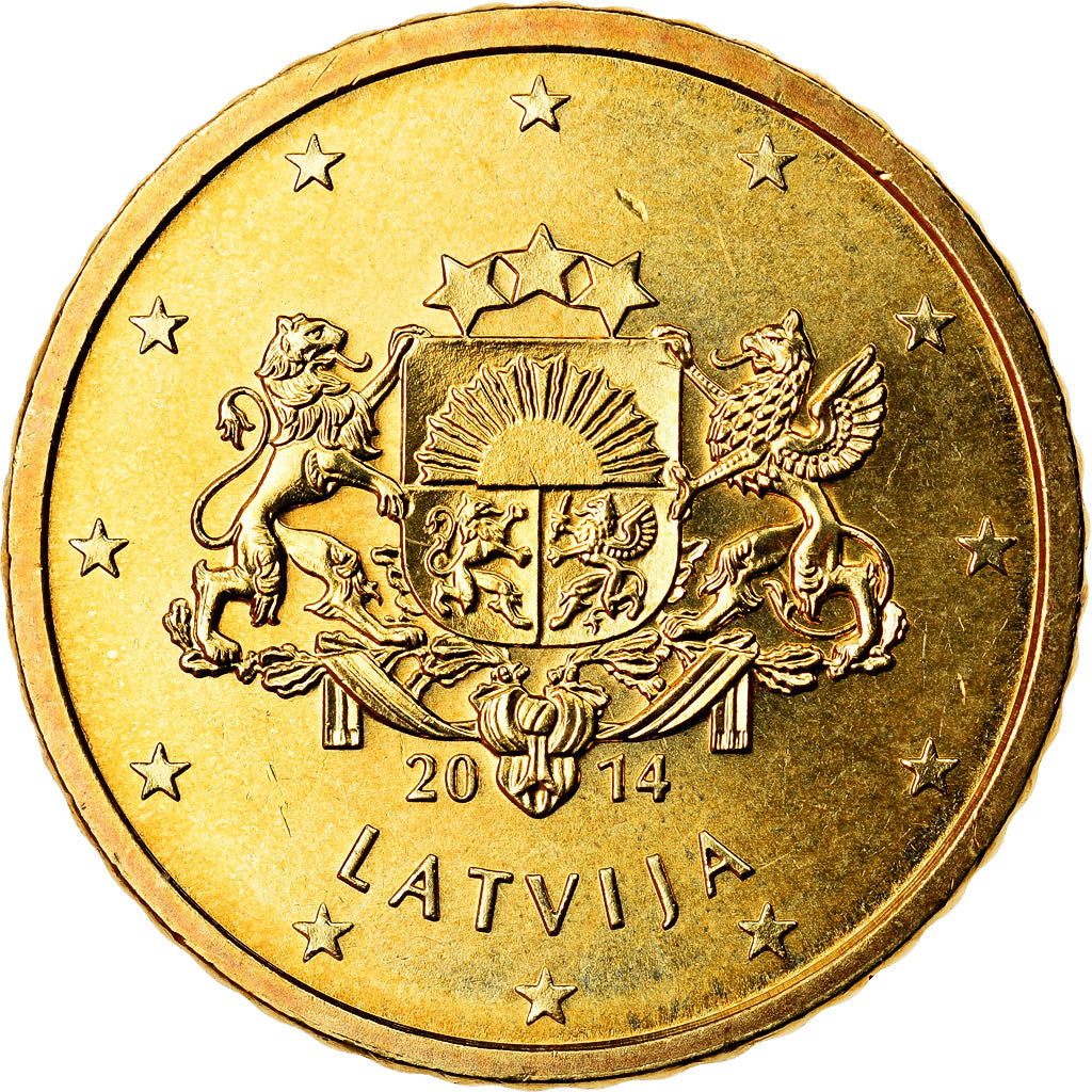 Letónia, 50 Euro Cent, 2014, MS(63), Latão