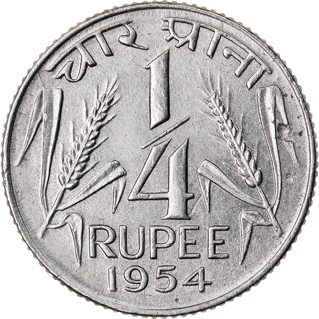 Moeda, ÍNDIA - REPÚBLICA, 1/4 Rupee, 1954, EF(40-45), Níquel, KM:5.2