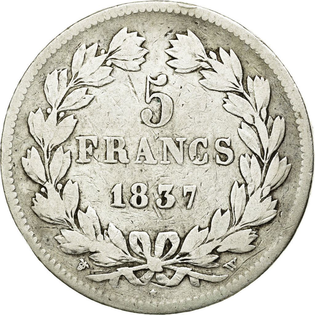 Coin, France, Louis-Philippe, 5 Francs, 1837, Lille, VF(20-25), Silver