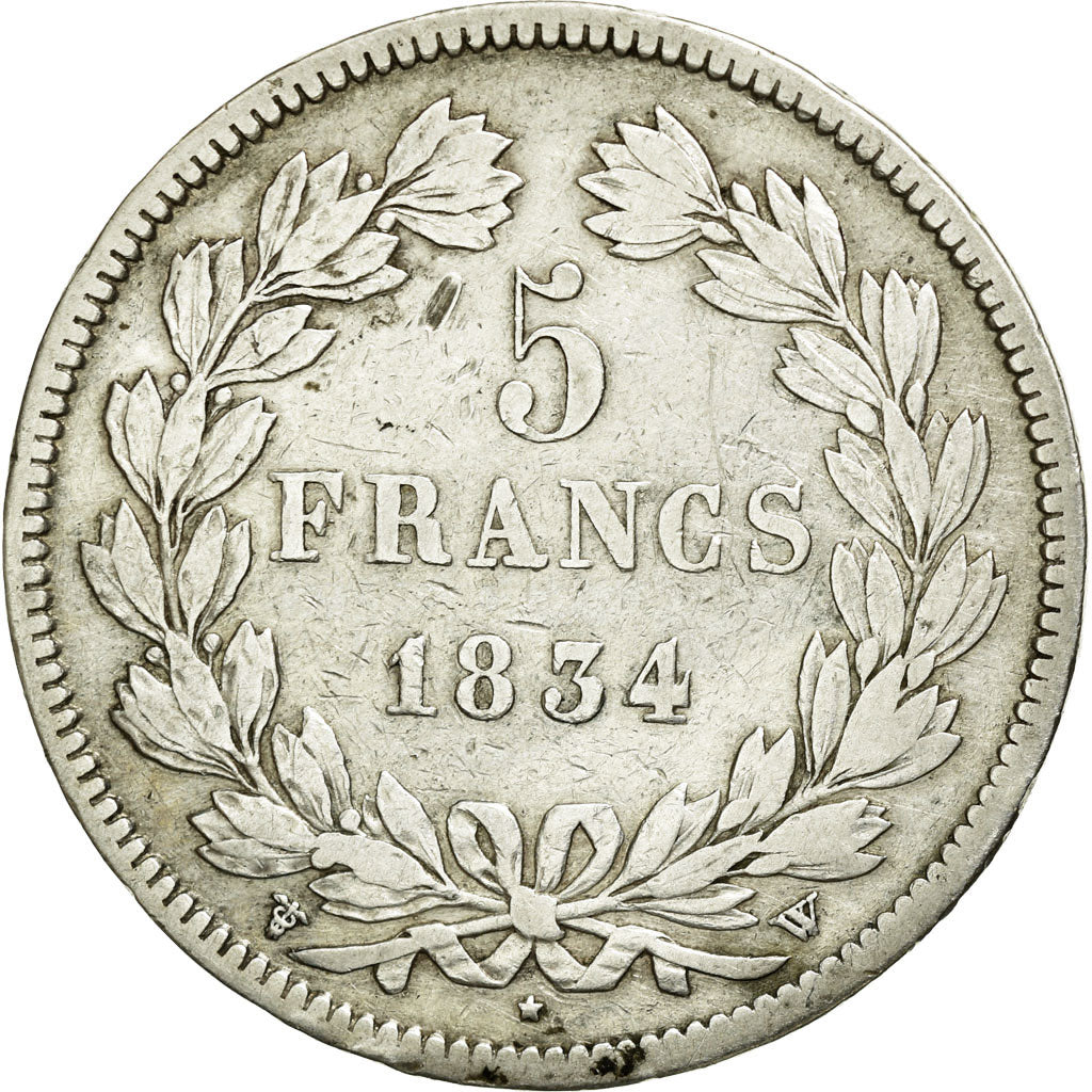 Coin, France, Louis-Philippe, 5 Francs, 1834, Lille, VF(30-35), Silver