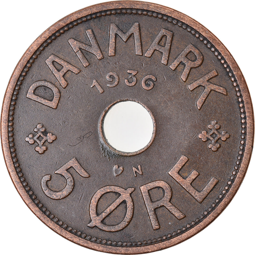 Monnaie, Danemark, Christian X, 5 Öre, 1936, Copenhagen, SUP, Bronze, KM:828.2