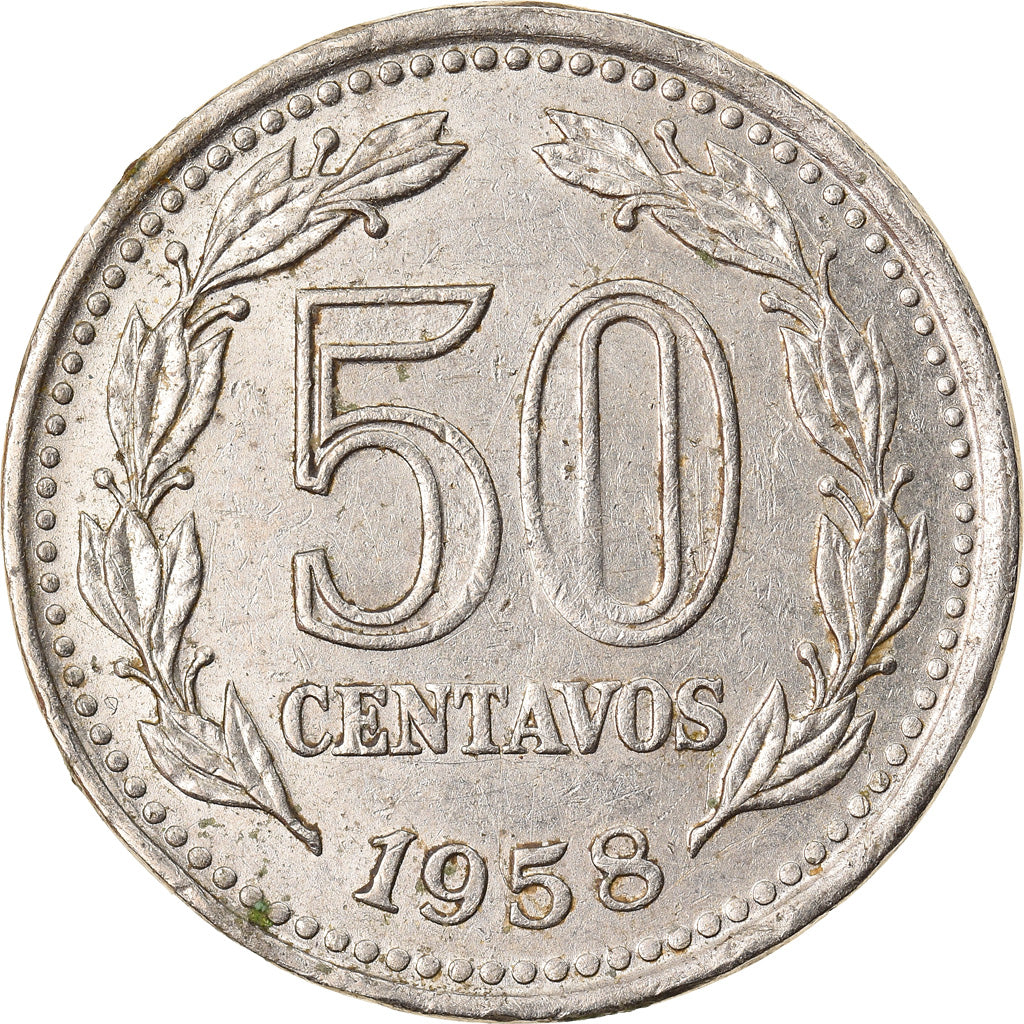 Coin, Argentina, 50 Centavos, 1958, EF(40-45), Nickel Clad Steel, KM:56