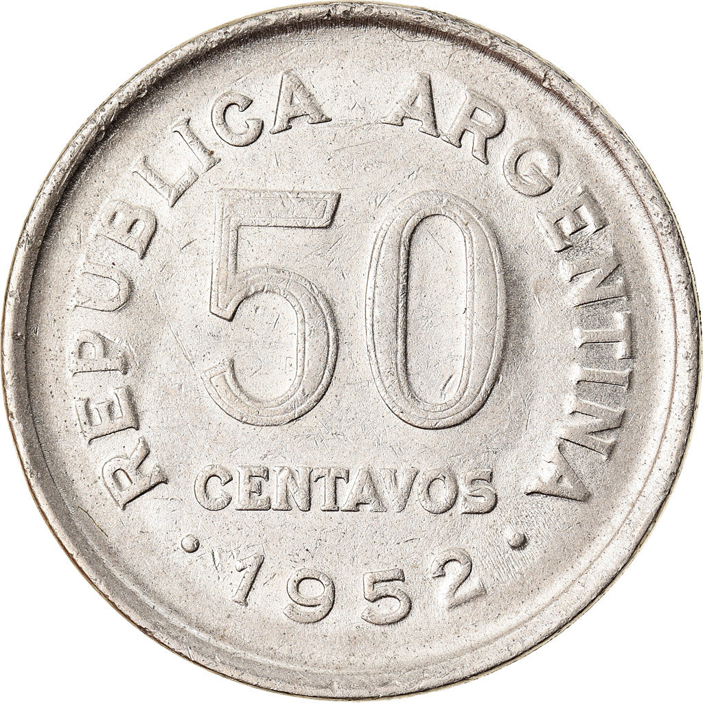 Moeda, Argentina, 50 Centavos, 1952, EF(40-45), Aço Revestido a Níquel, KM:49