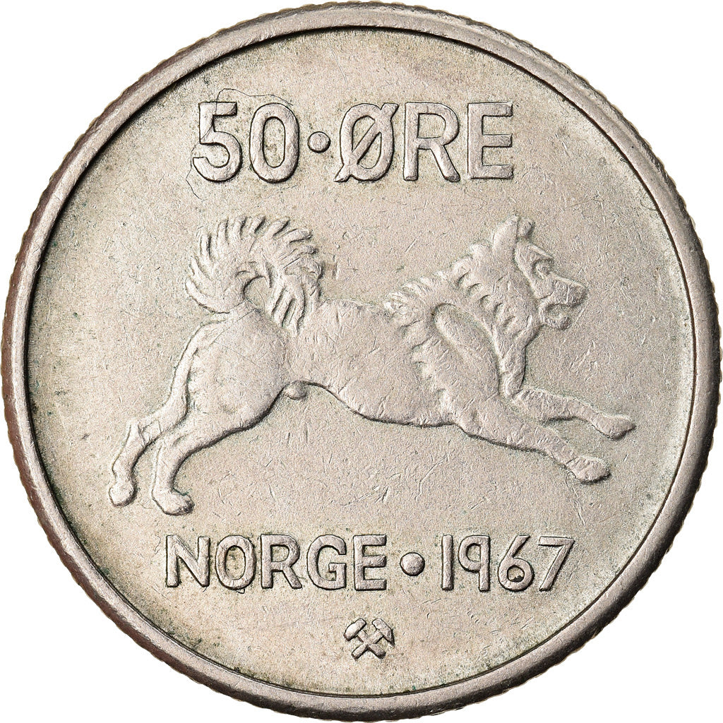 Münze, Norwegen, Olav V, 50 Öre, 1967, SS, Copper-nickel, KM:408