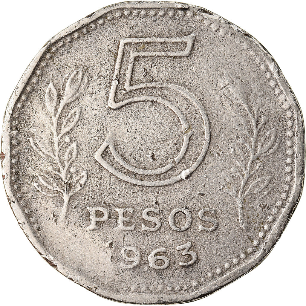 Moeda, Argentina, 5 Pesos, 1963, VF(20-25), Aço Revestido a Níquel, KM:59