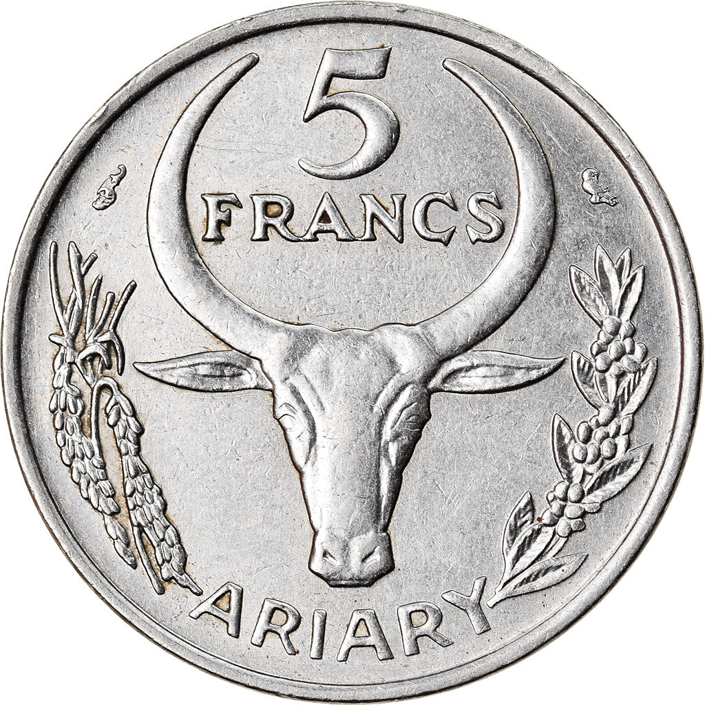 Moneta, Madagascar, 5 Francs, Ariary, 1968, Paris, BB, Acciaio inossidabile