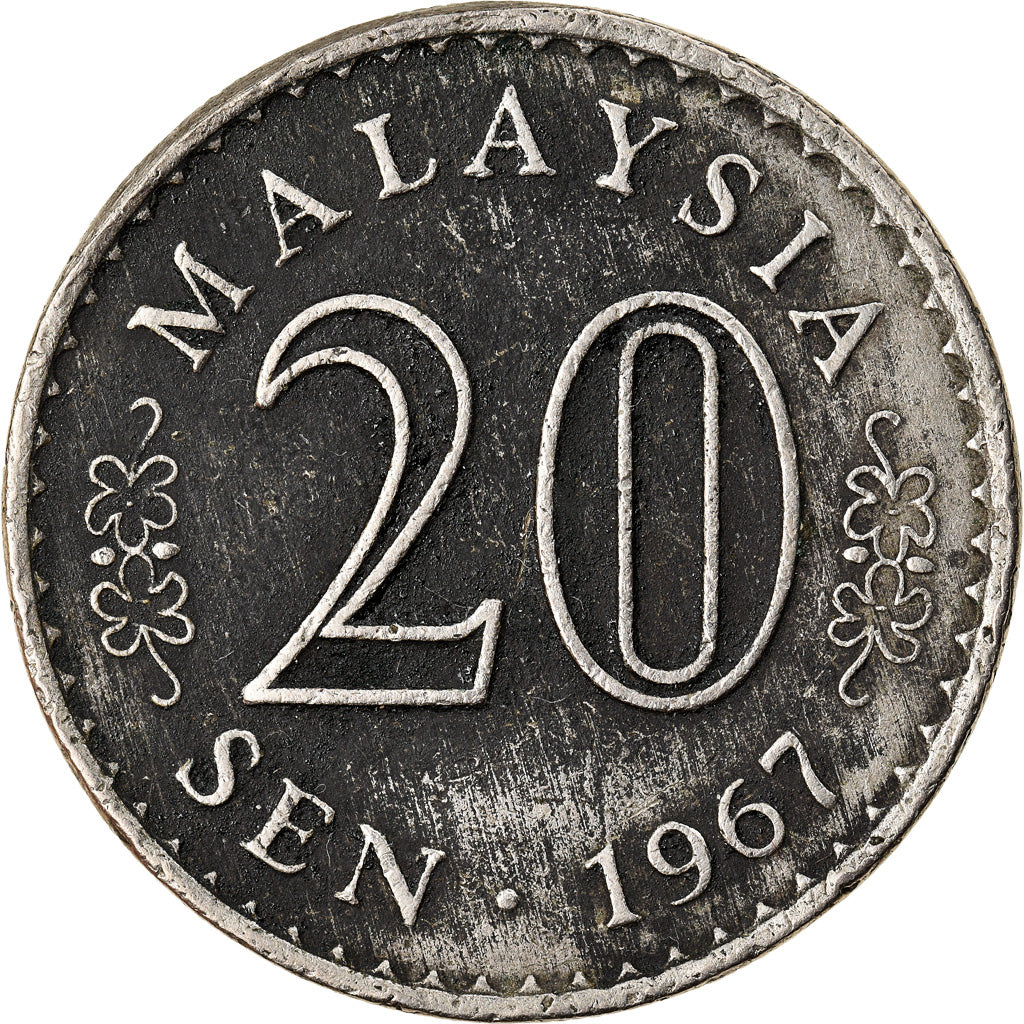 Coin, Malaysia, 20 Sen, 1967, Franklin Mint, VF(30-35), Copper-nickel, KM:4