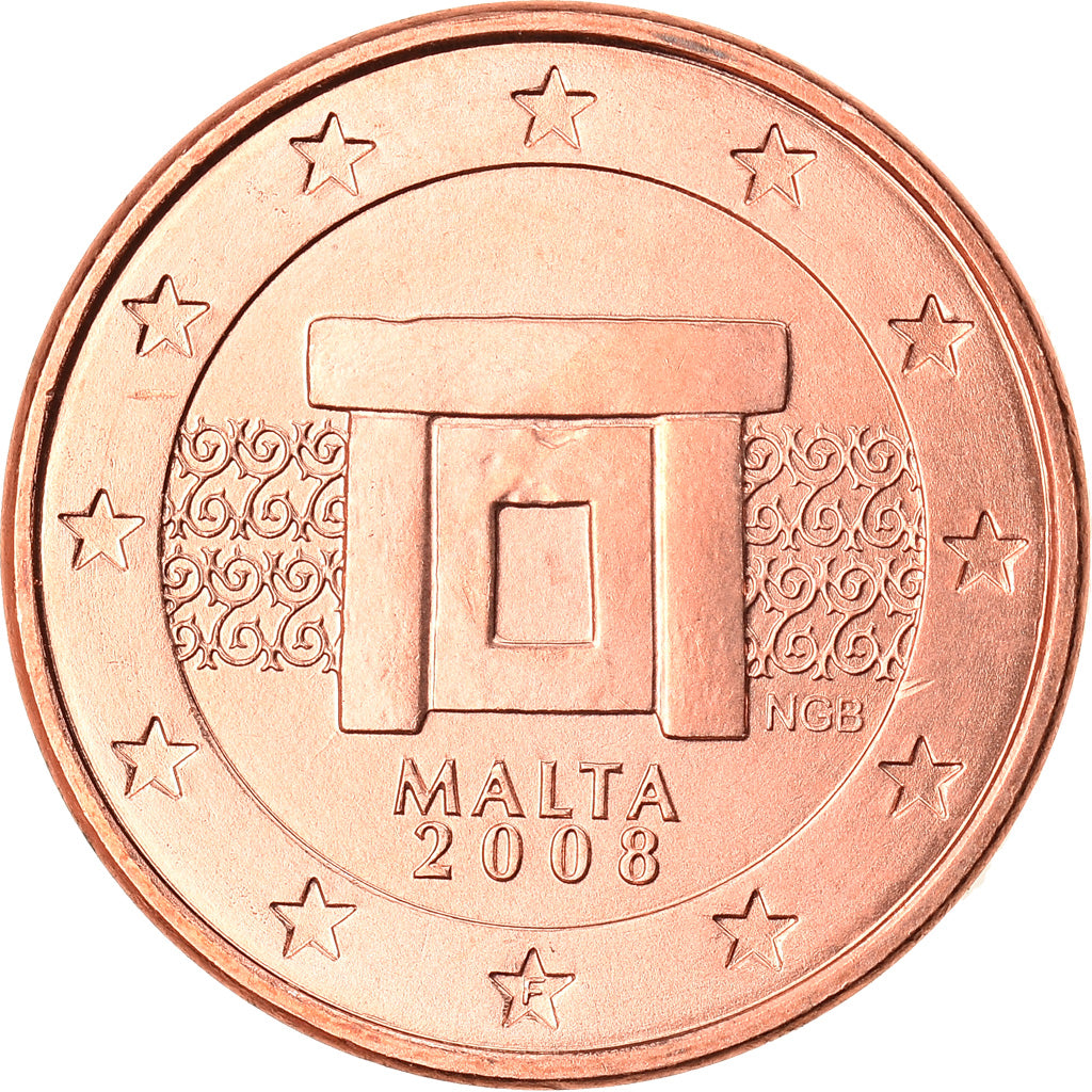 Malta, Euro Cent, 2008, Paris, MS(63), Aço Cromado a Cobre, KM:125