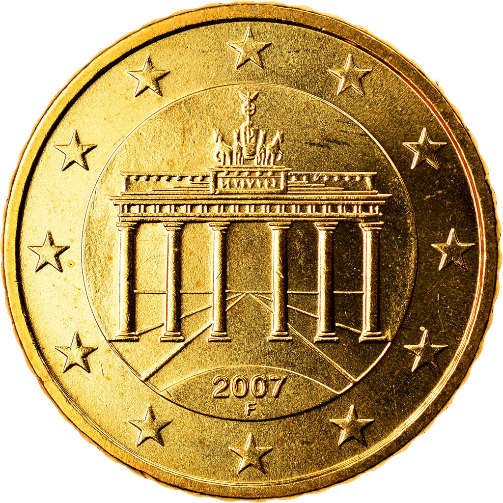 ALEMANIA - REPÚBLICA FEDERAL, 50 Euro Cent, 2007, Stuttgart, SC, Latón, KM:256