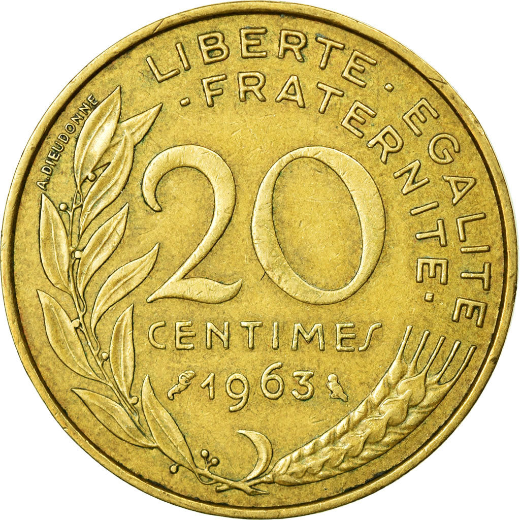 Moneta, Francja, Marianne, 20 Centimes, 1963, Paris, EF(40-45), Aluminium-Brąz